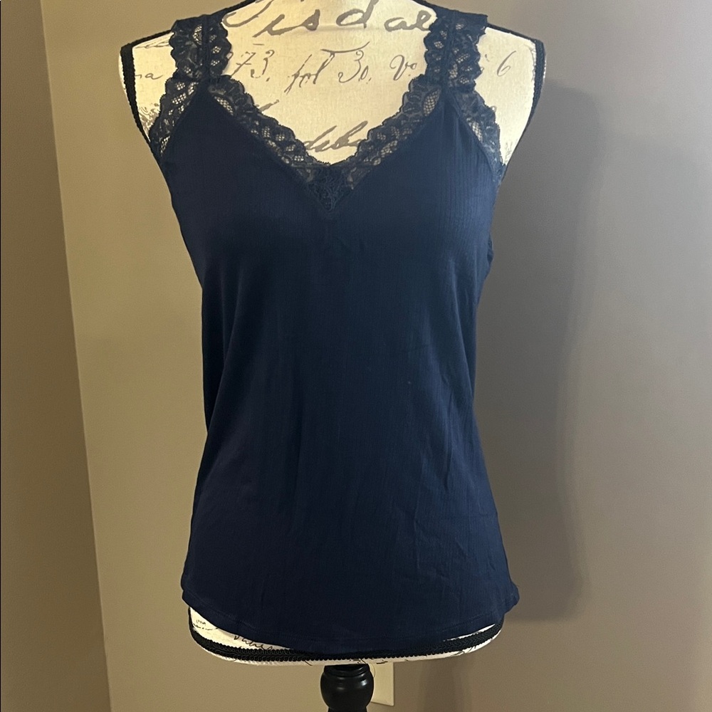 Soma Navy Blue Lace Trim Camisole
